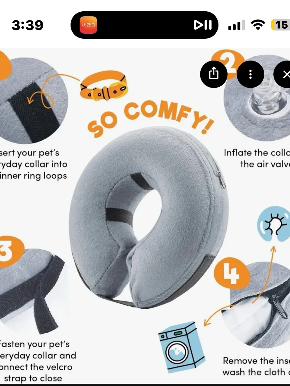 Inflatable Collar - Blue - Comfortable Protective Pet Cone